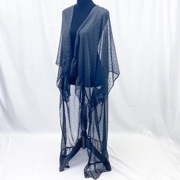 Women's Kimono Cover Up Express Brand Sexy Sheer Swiss Dot Style Beach Wear - Picture 2 of 10